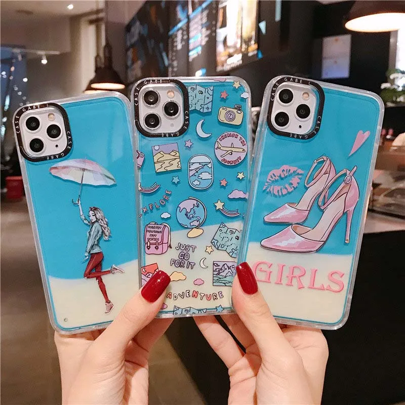 Светящийся неоновый песочный чехол на высоком каблуке для iPhone 11 Pro XS Max X XR 8 7 6S 6 с