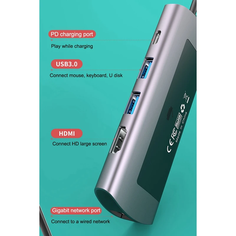 Док станция Type C 6 в 1 Usb3.0 конвертер ноутбук Расширение концентратор к