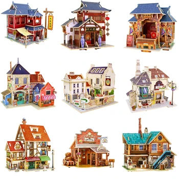 

13 Kinds DIY Wooden Miniature Global Style House Assemble Model Building Kits Toy For Children Christmas Birthday Gifts
