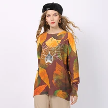 Sweater Woman Autumn Winter 2020 Round Neck Knitted Pullover Leaf Printed Bat Sleeve Ladies Casual Jumpers Sweter Damski 2020 Sweater Woman Autumn Winter 2020 Round Neck Knitted Pullover Leaf Printed Bat Sleeve Ladies Casual Jumpers Sweter Damski 2020