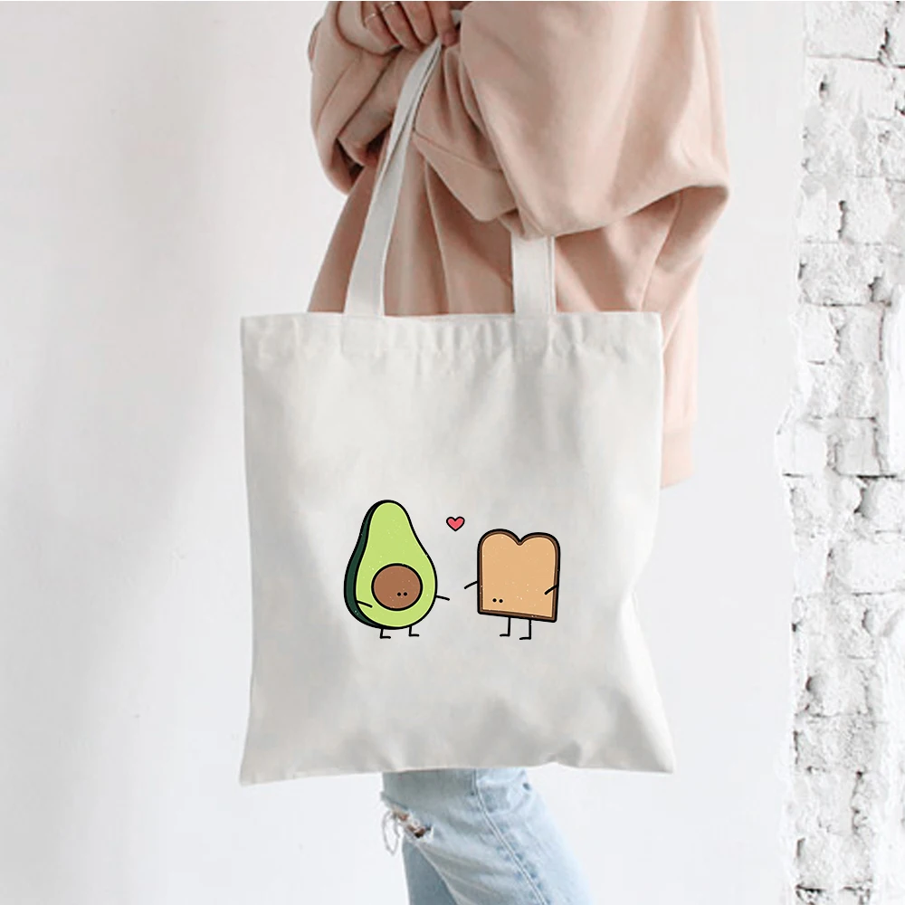 Tote-Bag Cotton Cute Beach-Handbags Canvas Avocado-Print Large-Capacity Reusable Women