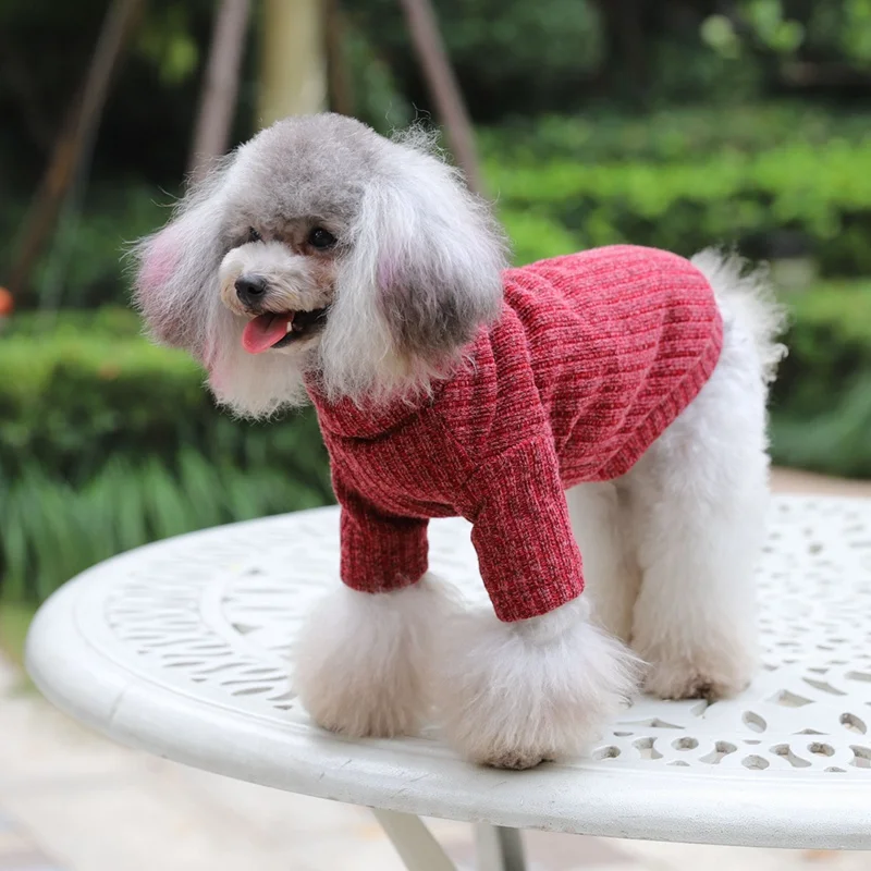 Однотонный свитер для домашних собак; одежда унисекс; сезон осень-зима; теплая простая вязаная одежда для домашних животных; свитер с воротником под горло для маленьких и средних собак