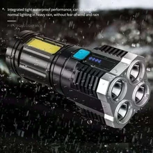 Linterna LED de cuatro núcleos, luz potente recargable, minifoco portátil multifunción para exteriores
