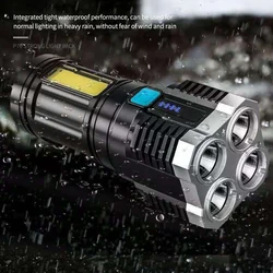 Lampe de poche LED Rechargeable à quatre cœurs, Mini projecteur Portable d'extérieur multifonction 