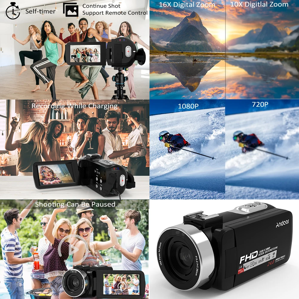 Andoer 1080P HD WiFi 3," lcd сенсорный ИК ночного видения портативная видеокамера+ микрофон+ 0.39X широкоугольный объектив