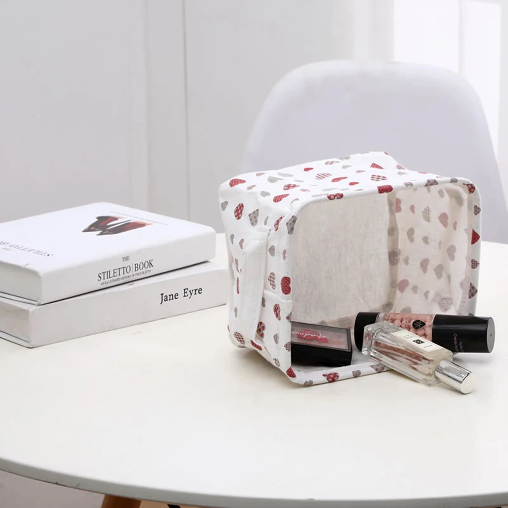Desktop storage box cute printing Love waterproof organizer cotton linen sundries storage basket cabinet underwear storage bag