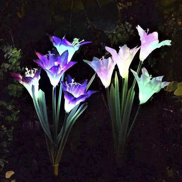 RGB Color Solar Power Lamp Outdoor Waterproof LED Solar Light Lily Rose Flower Decor Garden Lawn Path Wedding Party Holiday 6
