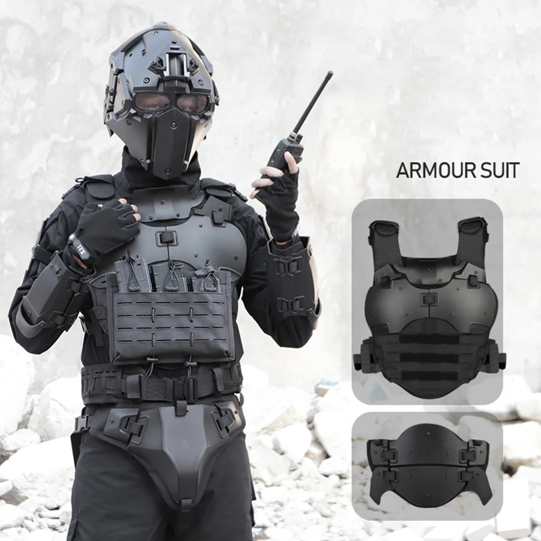 Black WST Outdoor Multi-Function Tactical Armor Set Adjustable Tactical Elbow Pad Waist Seal