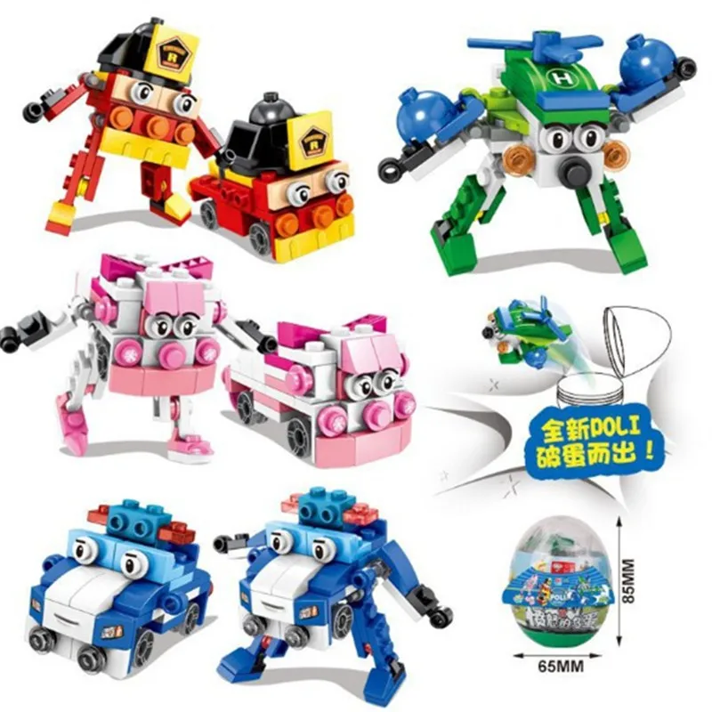 

Korean Anime Transformation robot poliing Building Blocks Small Particles puzzle spell assembling capsule toys egg for kids