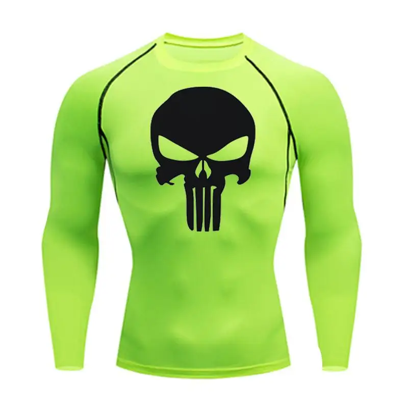 skull Winter Thermal underwear Sets Men Punisher Compression Gym joggers sport long johns hot underwear Fitness tracksuit warm - Цвет: SHIRTS