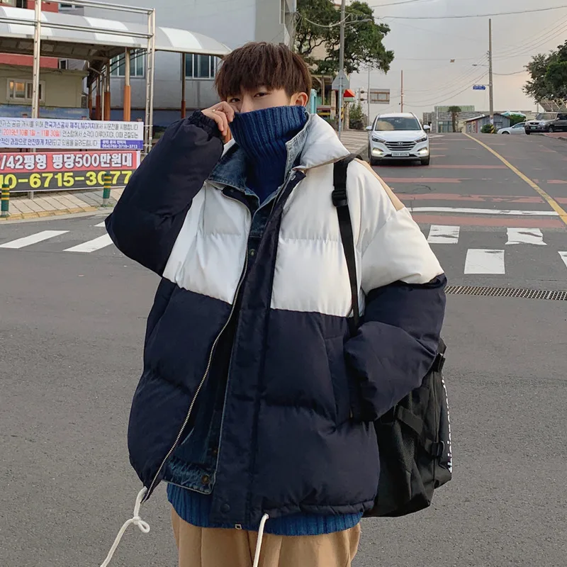 

Winter Denim Stitching Coat Men's Warm Thick Parka Men Fashion Fake Two-piece Jacket Mens Loose Short Coat Male Clothes M-2XL