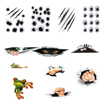 

12 Car Body Stickers 3D Car Stickers Simulation Bullet Hole Voyeur Girl/boy Finger Pattern Big Eye Auto Products Car Accessories
