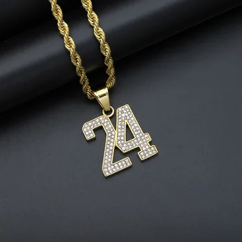 

Hip Hop Bling Iced Out Gold Color Stainless Steel Black Mamba Number 24 Pendants Necklaces for Men Rapper Jewelry