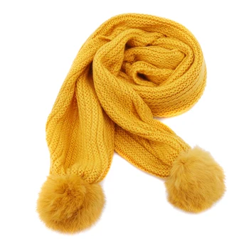 

2019 Autumn Winter Children Solid Colour Scarf Cute Hair Ball Warm Knitting Long Girls Scarves 5 Colours