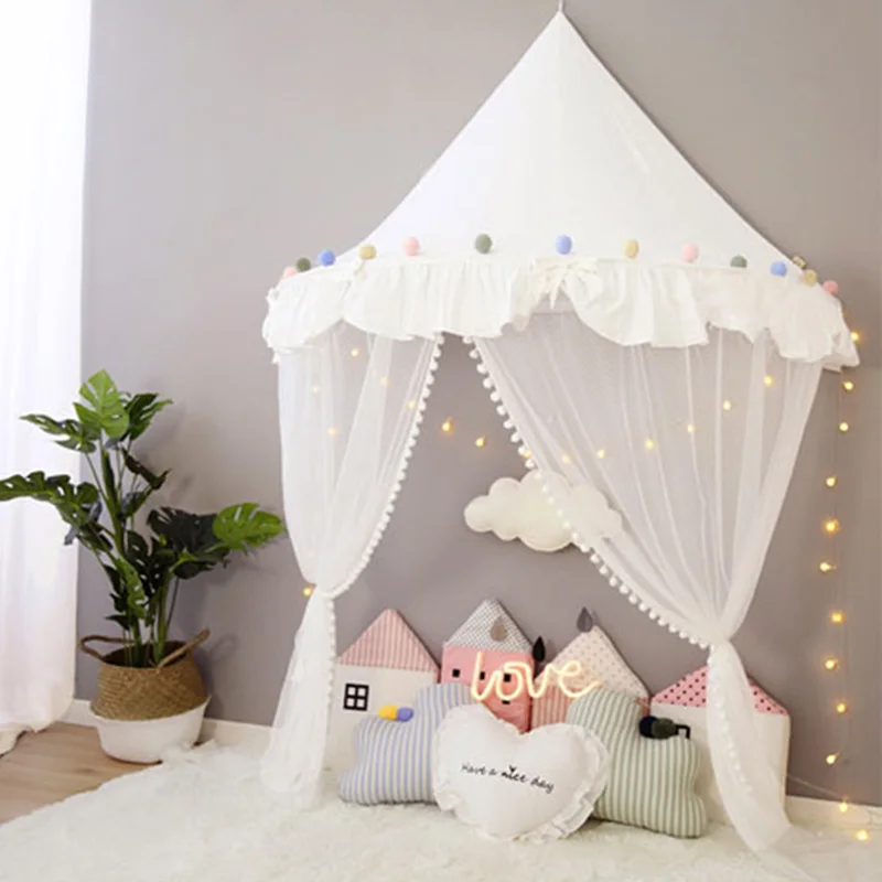 LLBubble Kids Baby Round Dome Bed Canopy Cotton Cloth Mosquito Net Children Indoor Outdoor Castle Play Tent Room Hanging Decoration-Champagne 