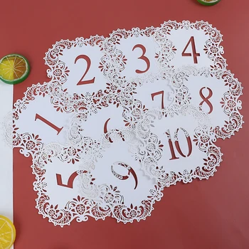 

10Pcs/set Table Numbers 1-10 11-20 Mini Pearl Paper Laser Cut Table Number Cards for Weddings Party Banquet Wedding Table Number