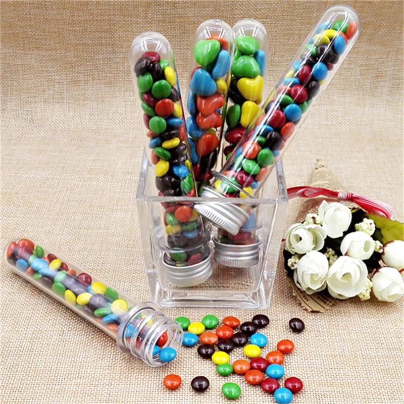 

50pcs/lot Clear Plastic Test Tube Stopper 40ml Round Bottom Wedding Favors Tubes TUB