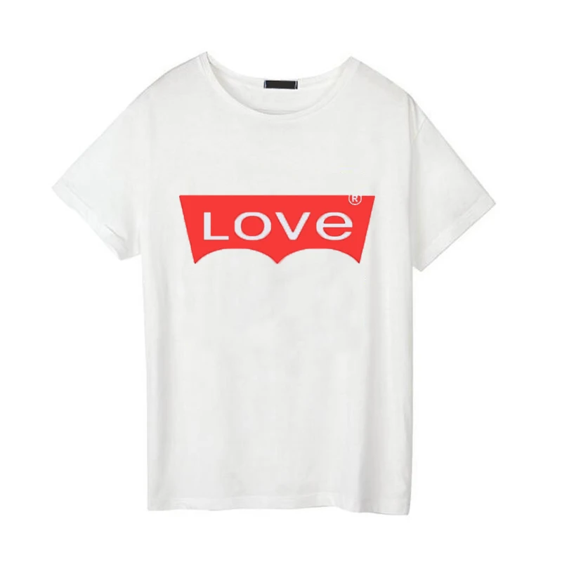 Белая футболка с надписью Love, женские футболки для пары,, корейский стиль, одежда для женщин, повседневные Простые Топы с коротким рукавом и круглым вырезом, женская футболка