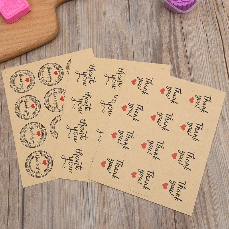 

60 Pcs Paper Label Stickers Thank You Self-adhesive Stickers Kraft Label Sticker Candy Paper Tags/For DIY Hand Made Gift Cake