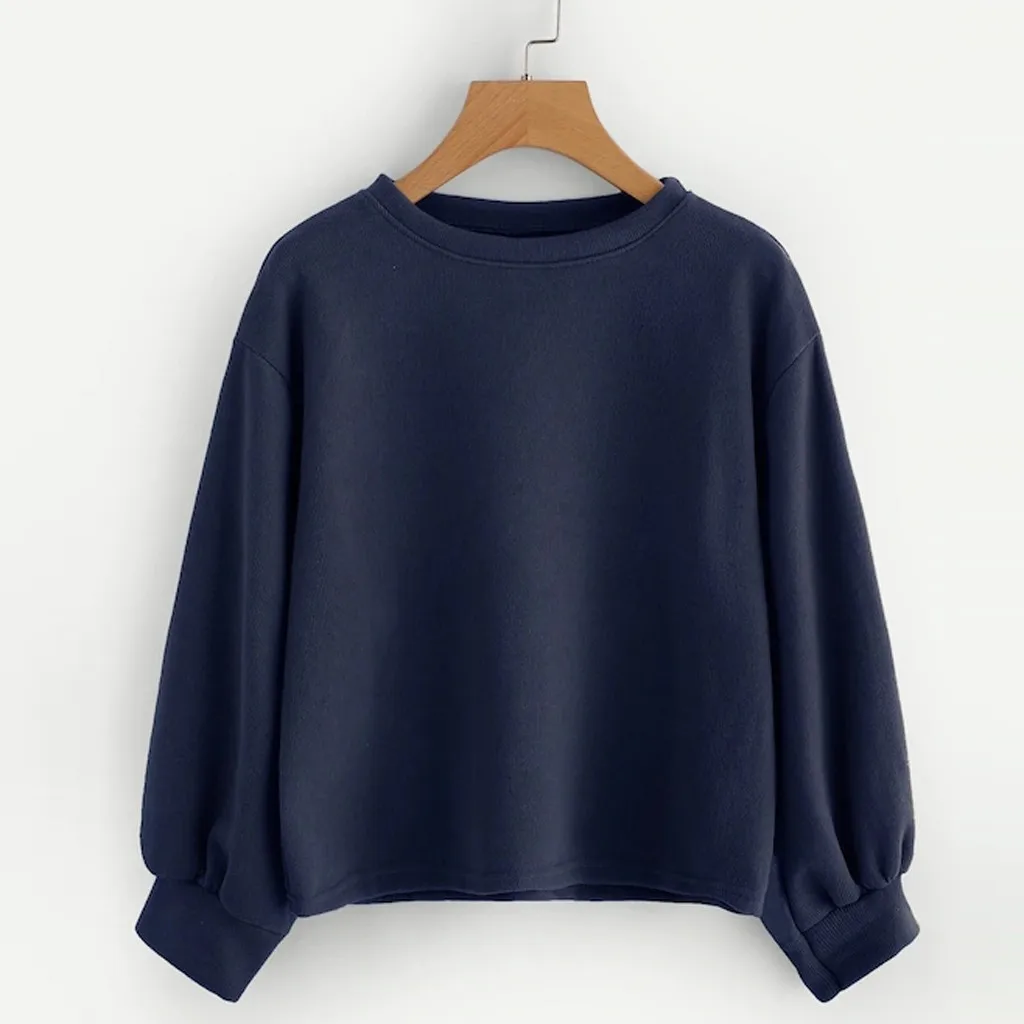 JAYCOSIN Fashion Women Casual Simple Solid Color O-Neck Sweatshirt Long Sleeve Comfortable Soft Blouse Loose Sweatershirt Tops