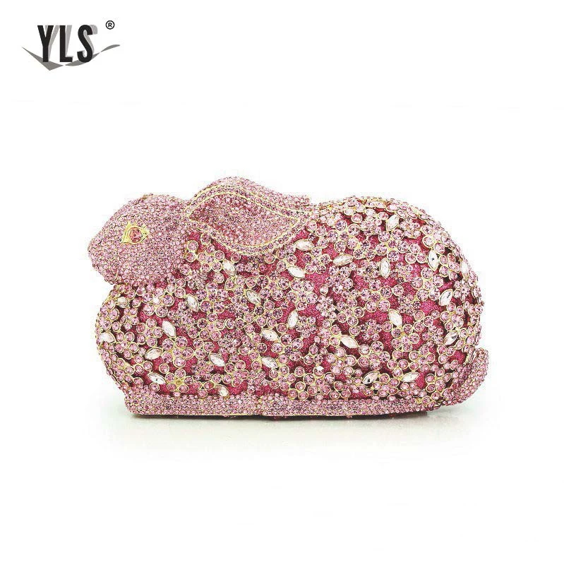 Женский клатч с милым животным кроликом и розовым кристаллом Minaudiere вечерняя
