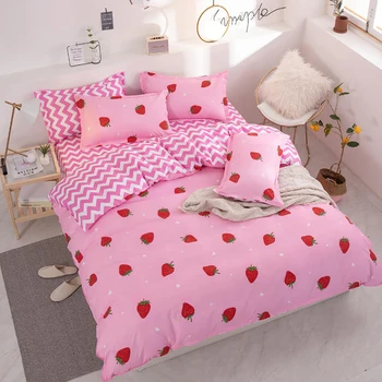 

Thumbedding Strawberry Bedding Set For Girls Pink Sweet Wave Duvet Cover Queen King Full Twin Single Unique Design Bed Set