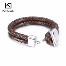 Мужской коричневый кожаный браслет Мода нержавеющая сталь серебряный цвет бамбук Шарм персонализированный браслет аксессуары в стиле панк
