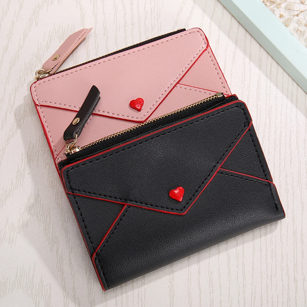 

Women Short Purse Card Holder PU Leather Zipper Money Bags Ladies Splicing Clutch Wallet