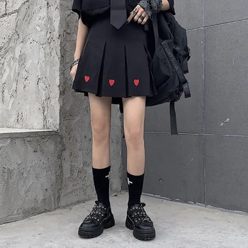 

Lychee Girls Korean High Waist Pleated Skirt Heart-shaped Embroidery Short Skirts Womens Mini Skirts Summer Sweet Clothing