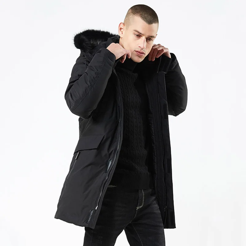 New Winter Casual Long Style Hooded Epaulet Cotton Padded Jackets Men Thick Hat Windproof Fashion Men Parka Pockets Coats - Color: Black