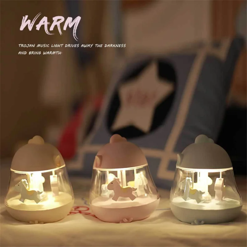 Карусель, светодиодный ночник, музыкальная лампа, зарядка, сенсорный прикроватный светильник для девочек, яркий атмосферный светильник, s Usb зарядка, рождественские подарки