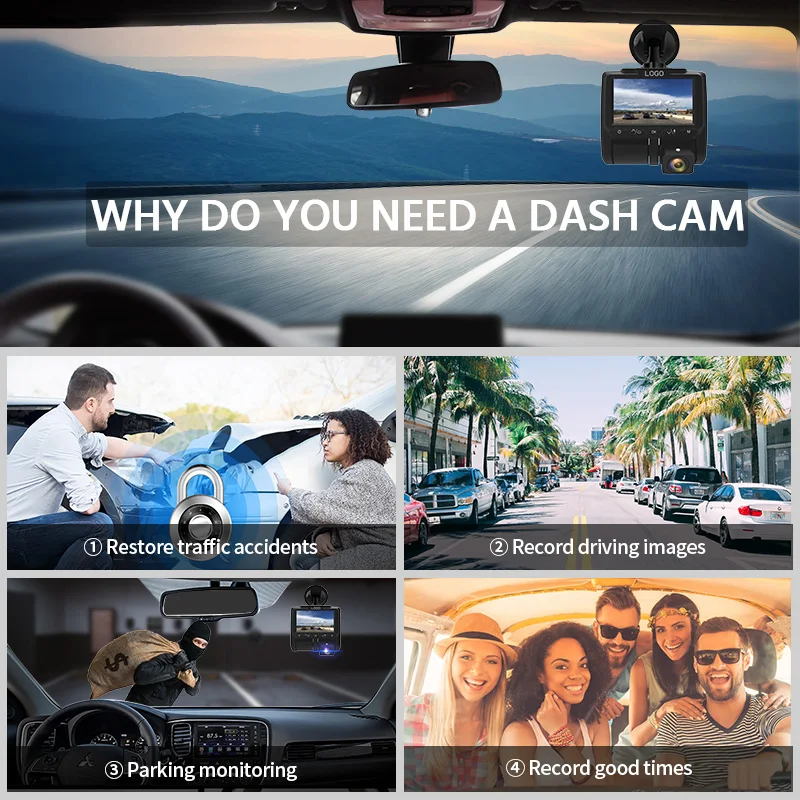 E ACE B42 Автомобильный видеорегистратор 2 объектив камеры 3 дюйма 1080P + Dashcam DVR мини