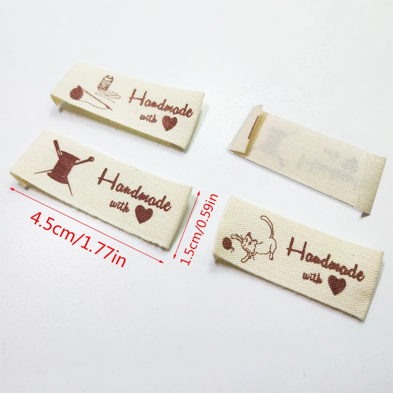 100Pcs Handmade Animals with Love Scissors Cloth Garment Labels Hand Made Label Tags For Clothes Print DIY Clothing Sewing Craft clothing labels,garment labels,sewing labels