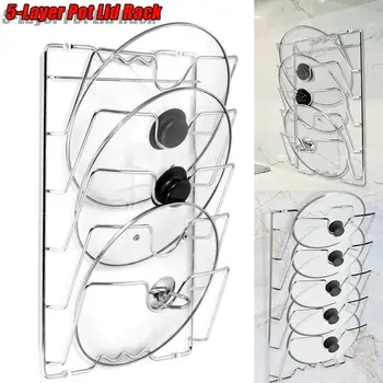 

5-Layers Cupboard Cabinet Saucepans Pan Lids Wall-Mount Storage Rack Iron Kitchen Cooking Dish Tray Stand Accessories Storage