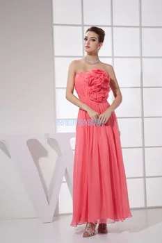 

free shipping strapless long prom dresses 2015 plus size formal gown custom flower floor-length evening gowns