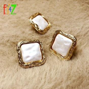 

F.J4Z Punk Square Round Geometric Earrings Baroque Simulated Pearl Big Cocktail Stud Earrings Classic Party Jewelry Dropship