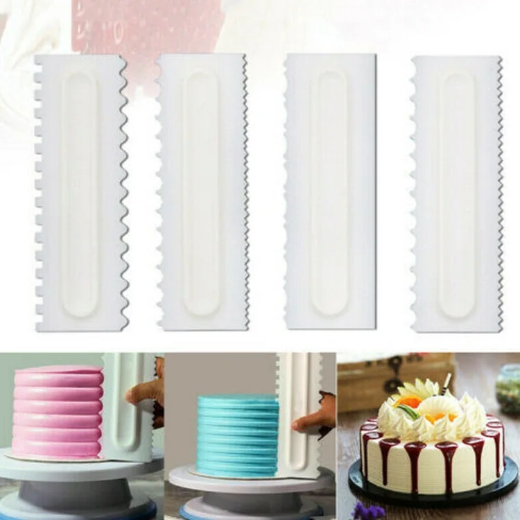 

4 PCS Shapes Cake Decorating Comb Icing Smoother Cake Scraper Pastry Baking Tool