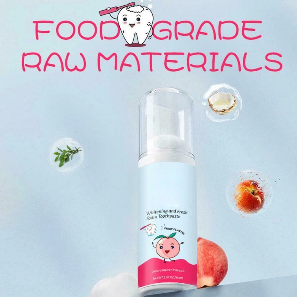 

60ml Kids Toothpaste Mousse Foam Peach Flavor Rotten Teeth Prevention Children Teeth Stains Removal Oral Hygiene Tooth Care Tool
