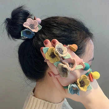 

Oaoleer 2Pcs/lot Korean Handmade Flowers Elastic Hair Band for Girls Fashion Stretched Floral Hair Ropes Women Scrunchies