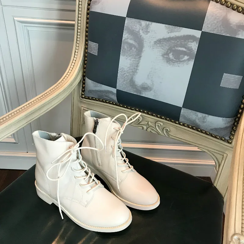 

MONMOIRA Round Toe Zipper Punk Motorcycle Boots Women Lace up Cross-tie Martin Boots Women Winter Ankle Boots Women SWE0693