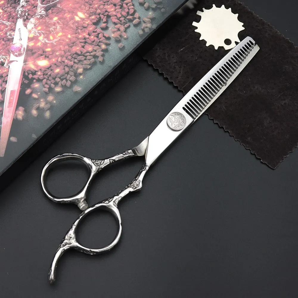 Thinning gift box 6 дюймов серебристые и черные профессиональные машинки для стрижки волос 440c Японские Стальные плоские ножницы набор черных чехлов и бритв - Цвет: Thinning gift box