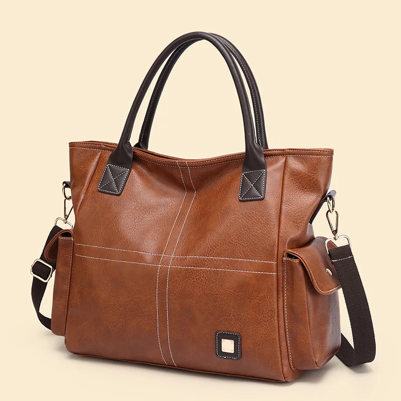 

FUNMARDI High Capacity Women Handbag PU Leather Shoulder Bag Side Pockets Design Hand Bag 2020 Trend Big Totes Lady Bag WLHB2201