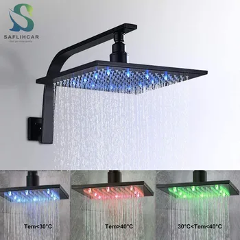 

Black Bronze With LED light Color Changing Rain Ttype Square Shower Wall-mounted Shower Top Spray With Shower Arm