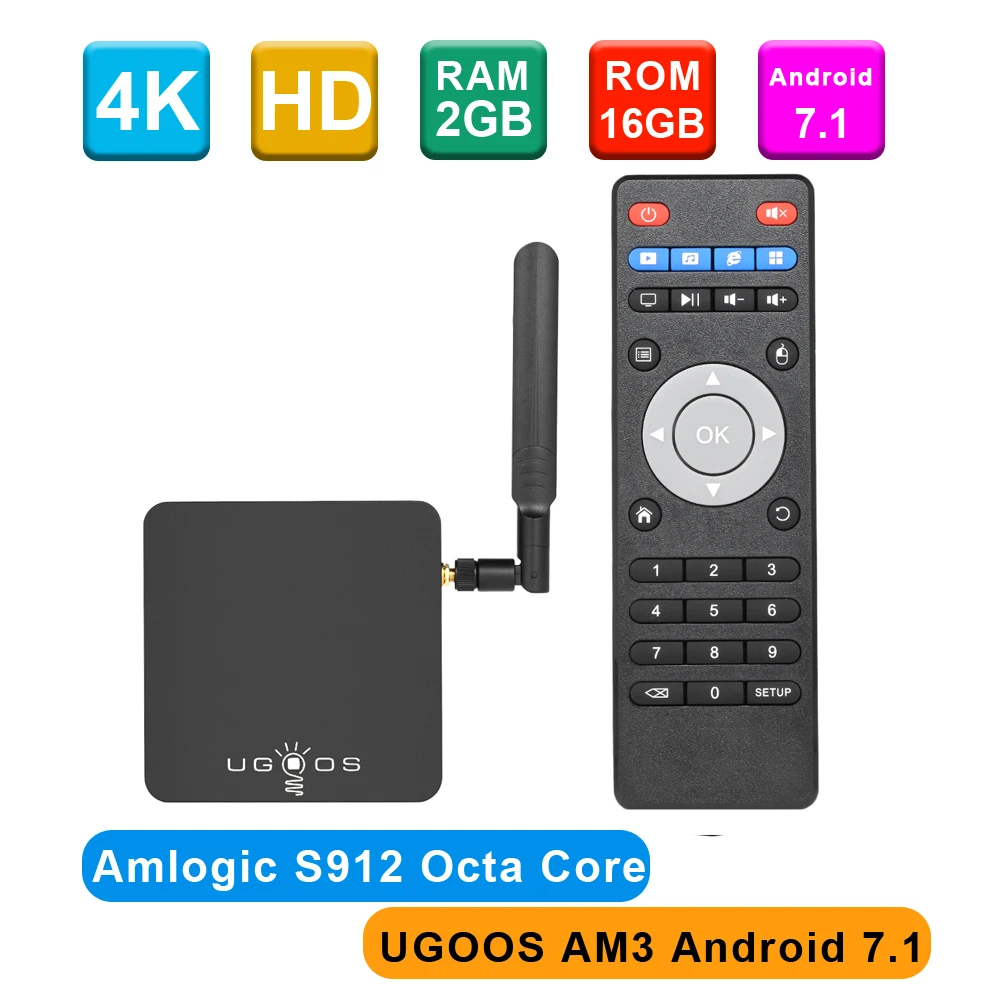 UGOOS Smart Android 7,1 ТВ приставка AM3 AM6 Восьмиядерный H.265 UHD 4K HDR 2 Гб 16 Гб 2,4G и 5G WiFi и 1000M LAN DLNA Miracast HD медиаплеер