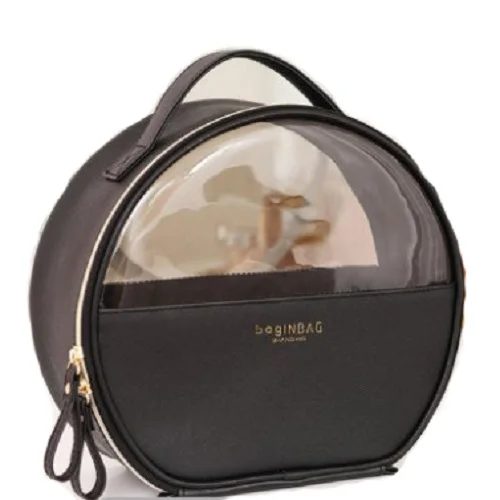 Fashion Cosmetic Bag PU Leather Transparent Cosmetic Bags Women beautician Small Black Large