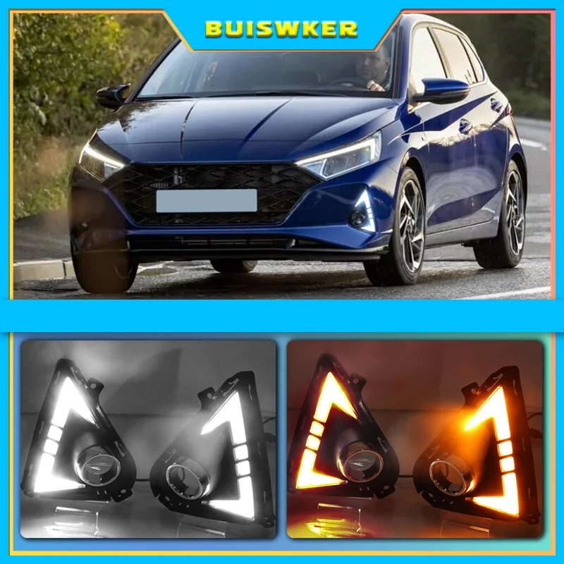 

LED Daytime Running Light For Hyundai Accent Solaris 2021 2022 Yellow Turn Signal Relay Waterproof DRL Fog Lamp Decoration