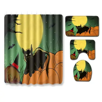 

Happy Halloween Non-Slip Floor Mat Rug Lid Toilet Cover Waterproof Bath Curtain,,