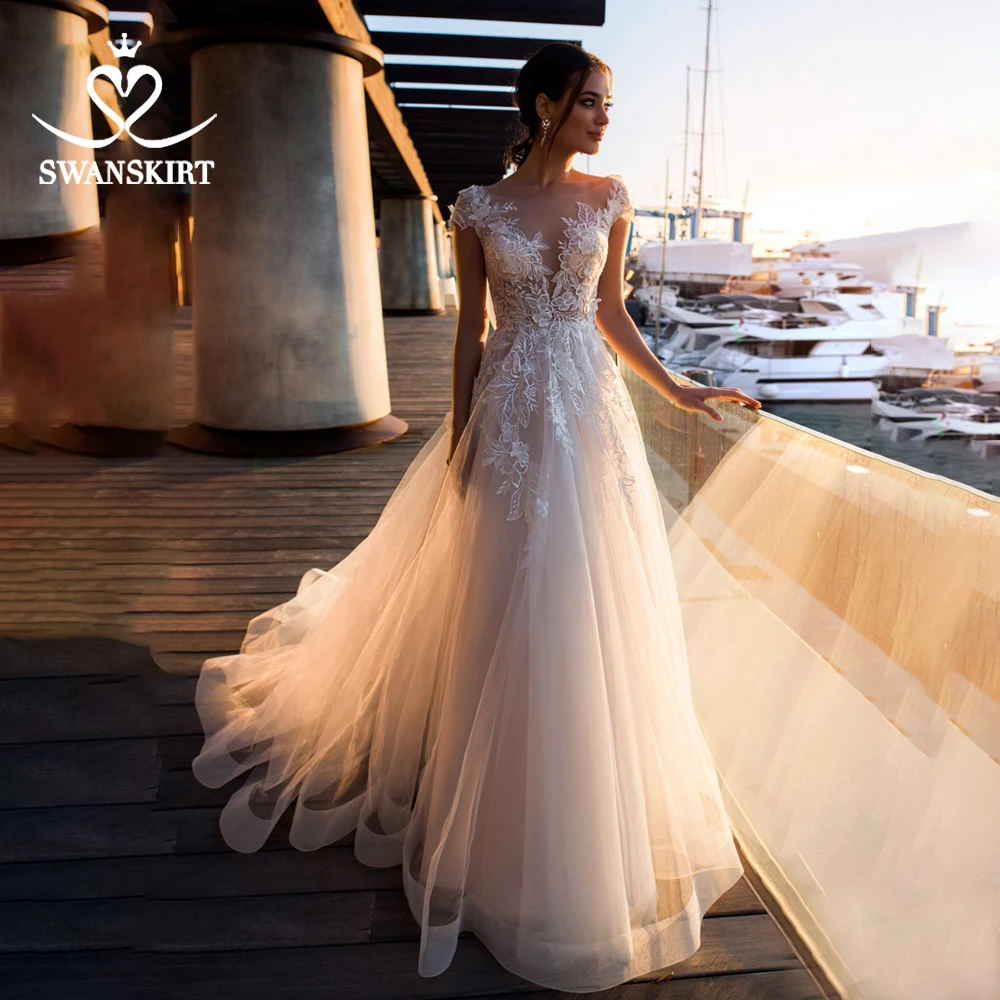 Модное свадебное платье с аппликацией 2019 милое ТРАПЕЦИЕВИДНОЕ ПЛАТЬЕ Boho Vestido De