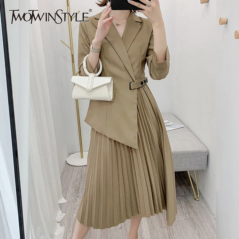 TWOTWINSTYLE асимметричное платье для женщин с длинным рукавом, большие размеры, платья с высокой талией, женская мода, осень, новинка 2020|Платья| | АлиЭкспресс