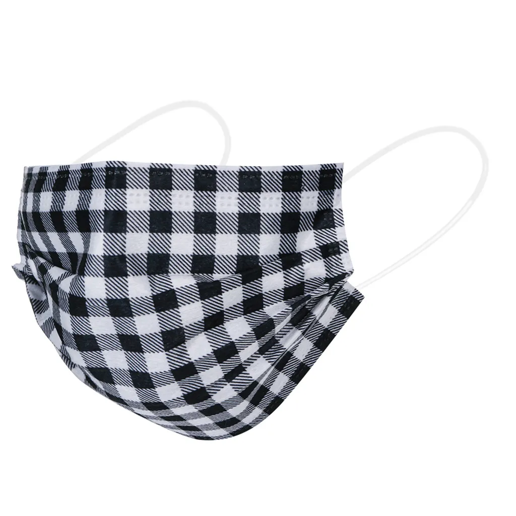 Маска для лица одноразовая унисекс стильная маска с черным клетчатым принтом 3